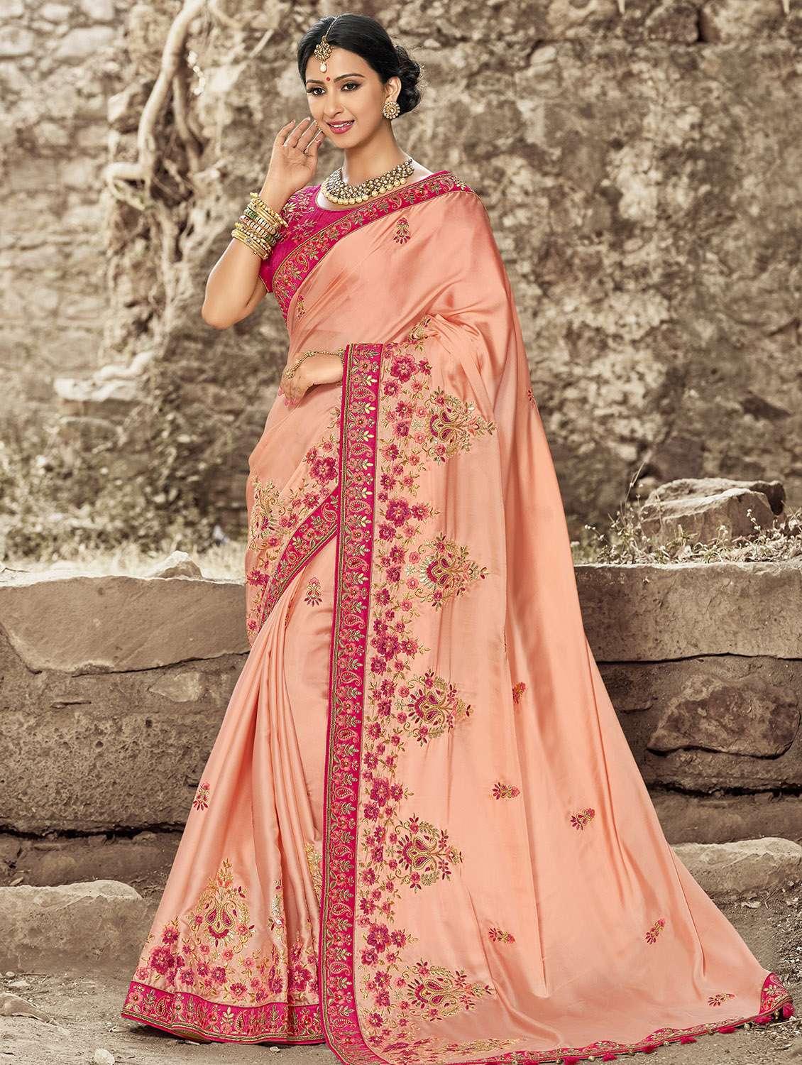 floral embroidered saree with blouse