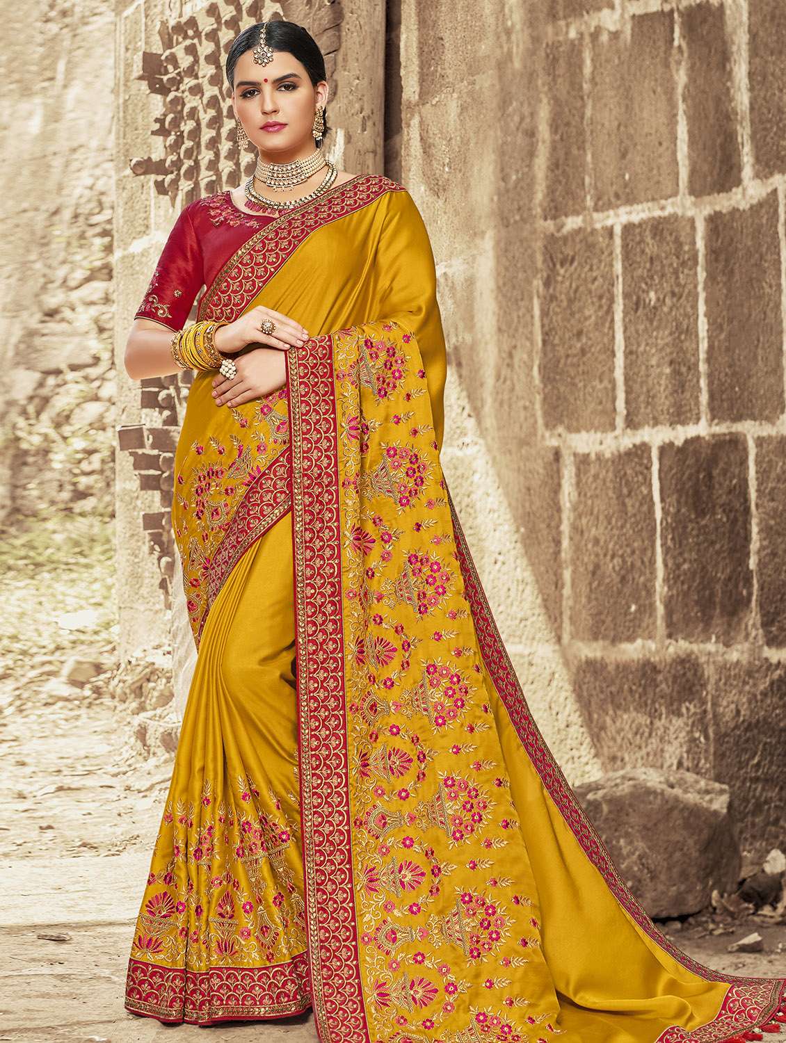 floral embroidered saree with blouse