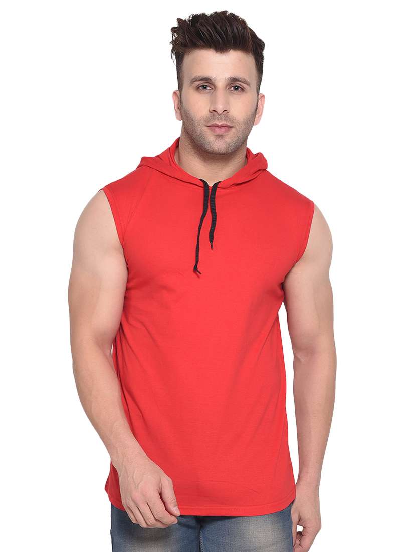 red solid hooded t-shirt