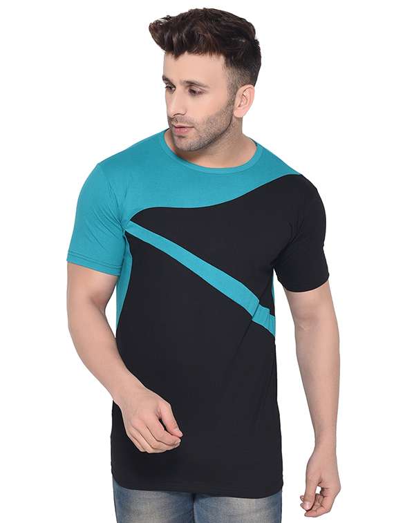 black color block round neck t-shirt