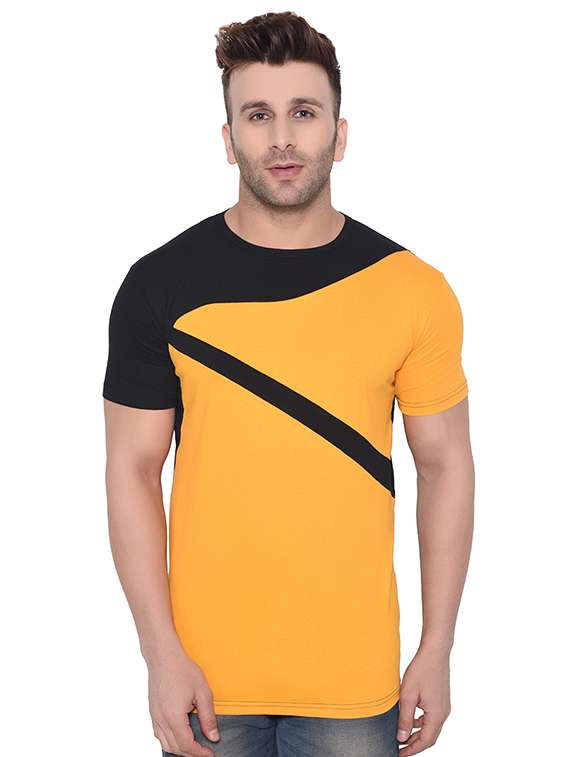 yellow color block t-shirt - 16341777 -  Zoom Image - 0