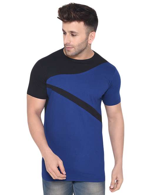 blue color block t-shirt - 16341780 - Standard Image - 0