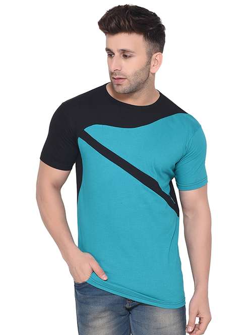 blue color block t-shirt - 16341781 - Standard Image - 0
