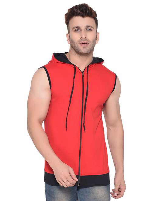 red cut & sew hooded t-shirt - 16341796 -  Standard Image - 0