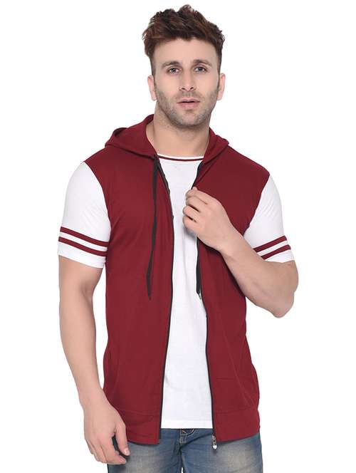 maroon solid hooded t-shirt - 16341811 -  Standard Image - 0