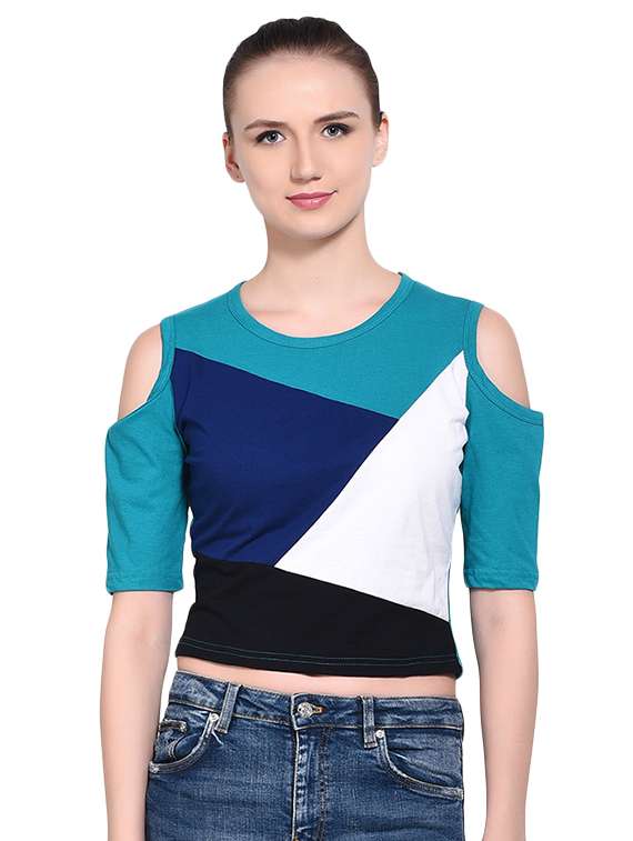 cold shoulder color block tee