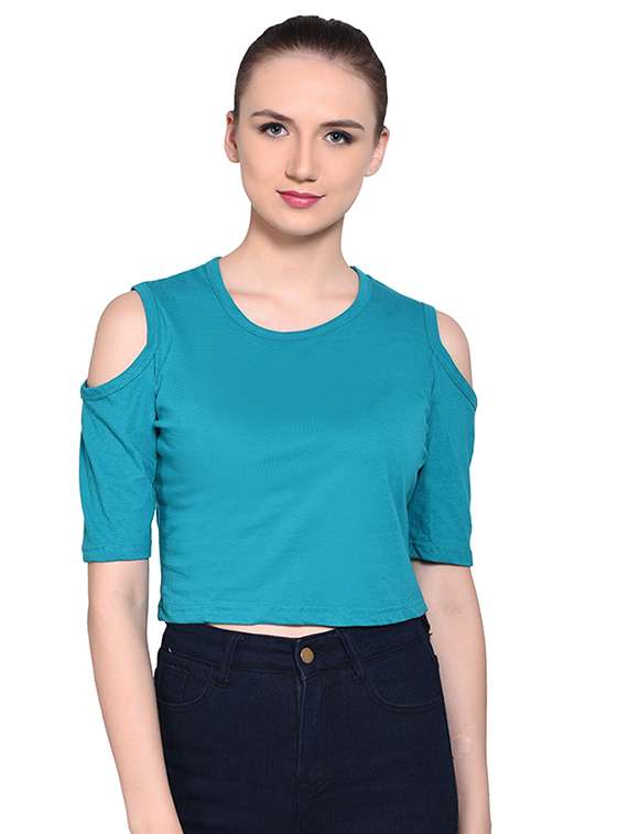 cold shoulder solid crop tee