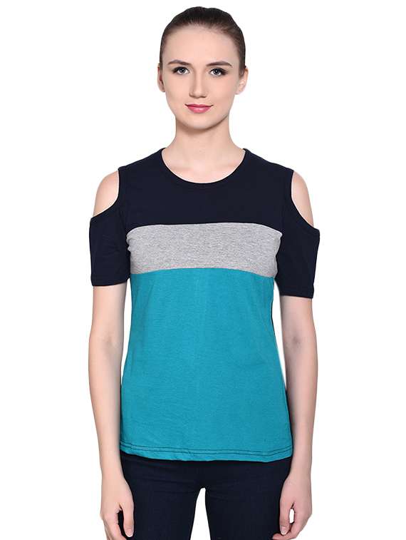 cold shoulder color block tee