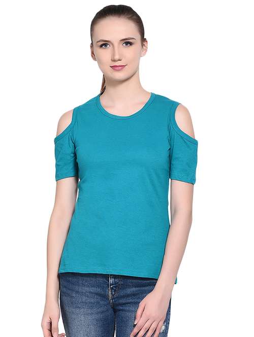 cold shoulder solid tee - 16341867 - Standard Image - 0