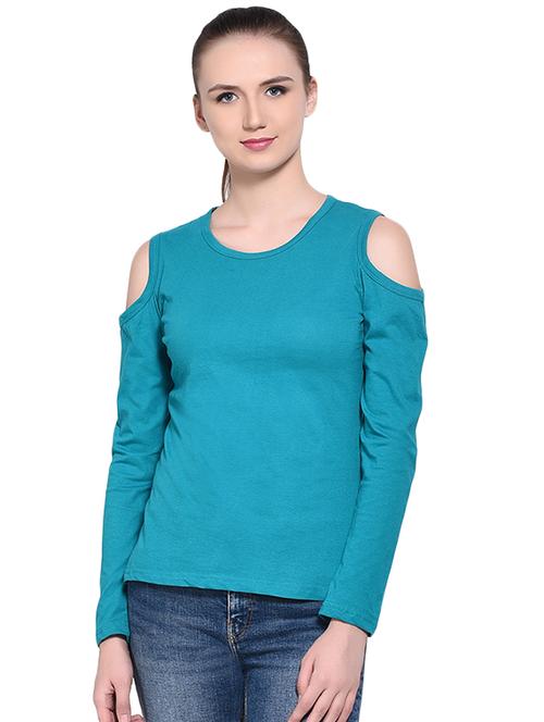 cold shoulder solid tee - 16341868 - Standard Image - 0