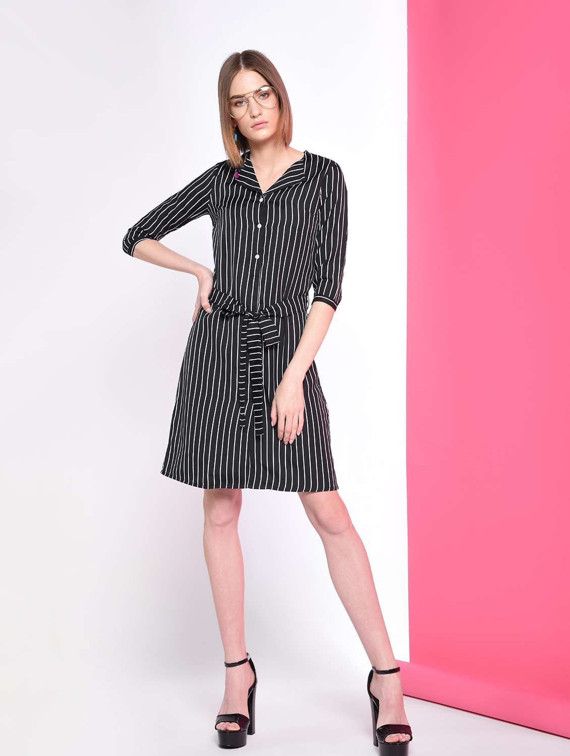 tie knot striped a-line dress