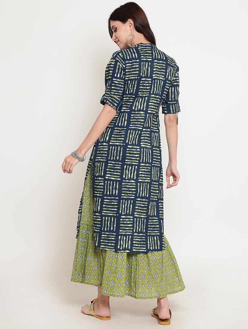 indigo straight kurta skirt set - 16342757 - Standard Image - 2