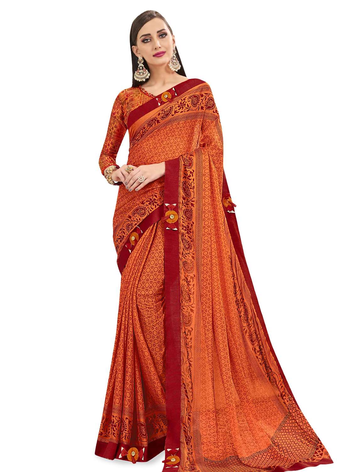 geometrical printed saree with blouse