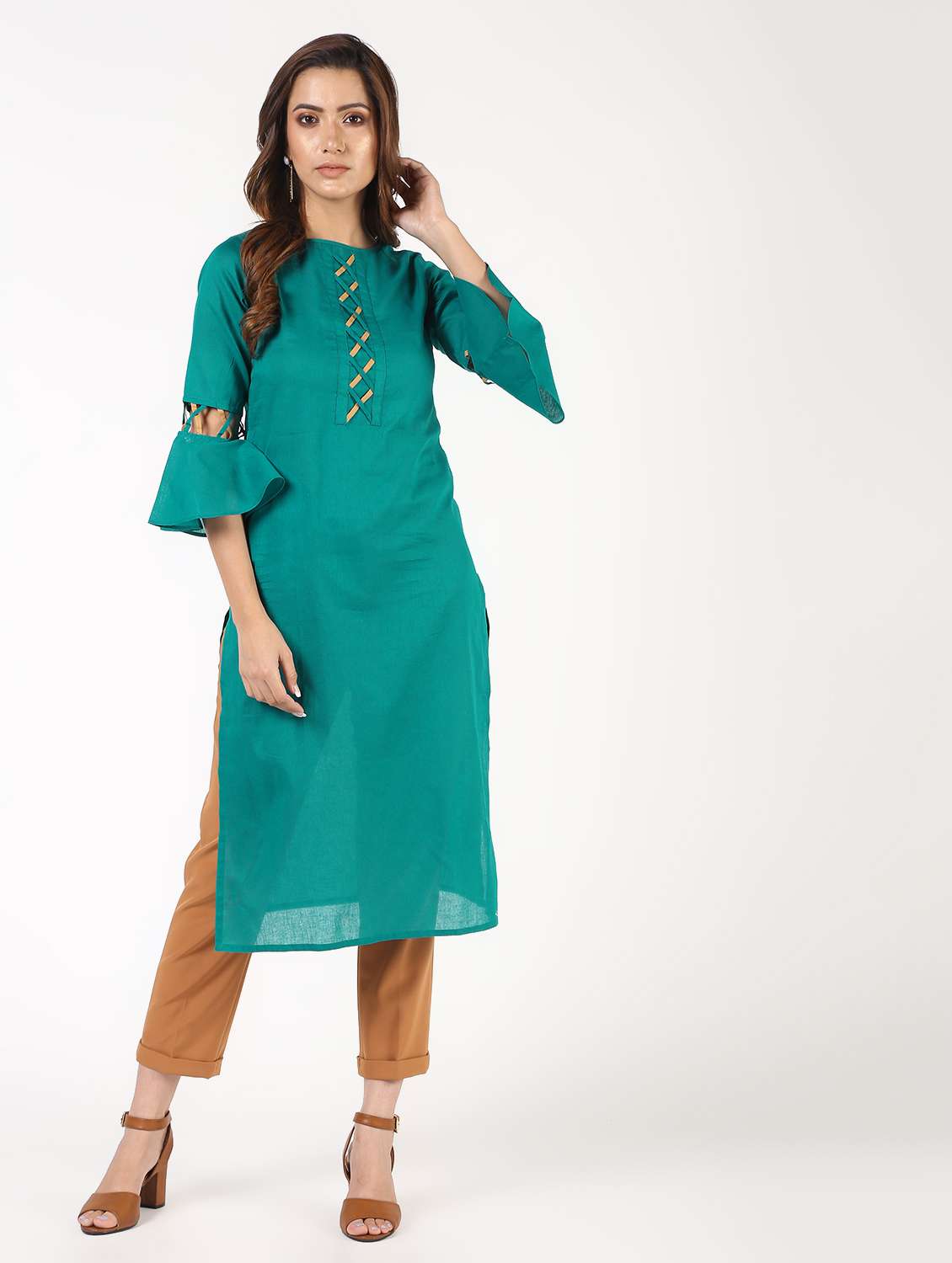 women round neck straight kurta - 16343575 -  Zoom Image - 0
