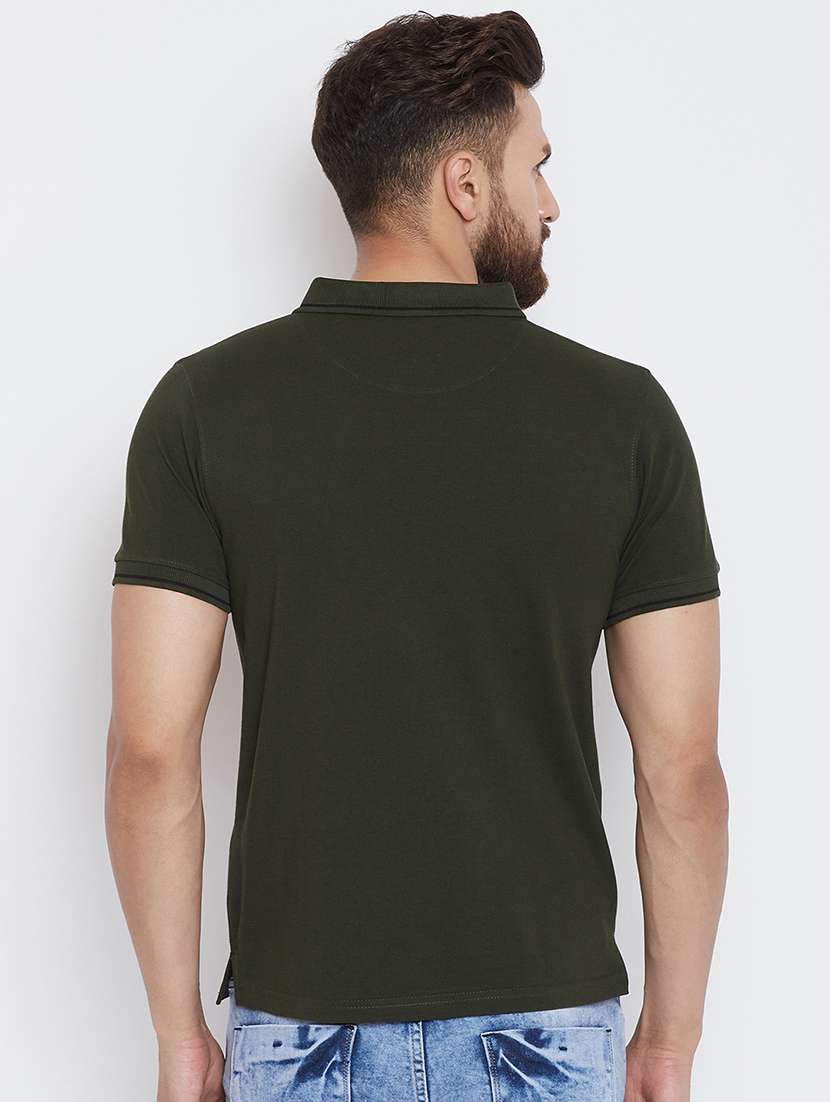 olive green solid polo t-shirt - 16345133 - Standard Image - 2