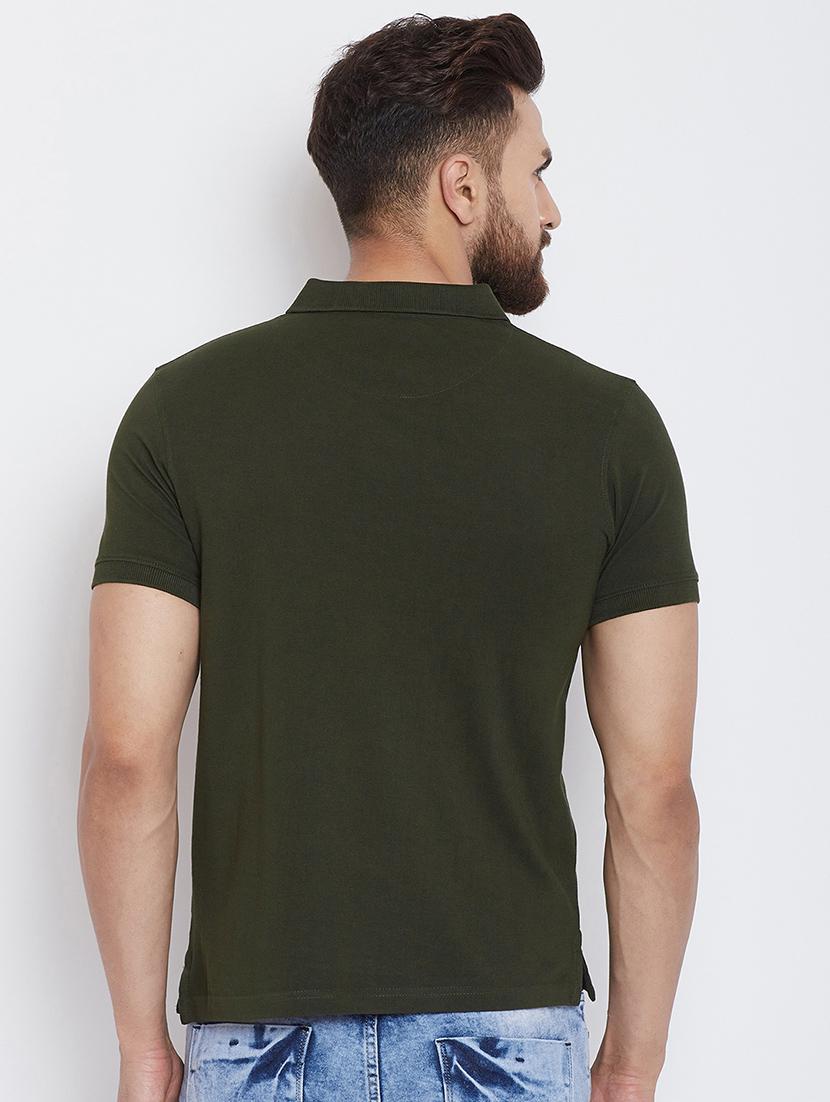 olive green solid polo t-shirt - 16345147 - Standard Image - 2