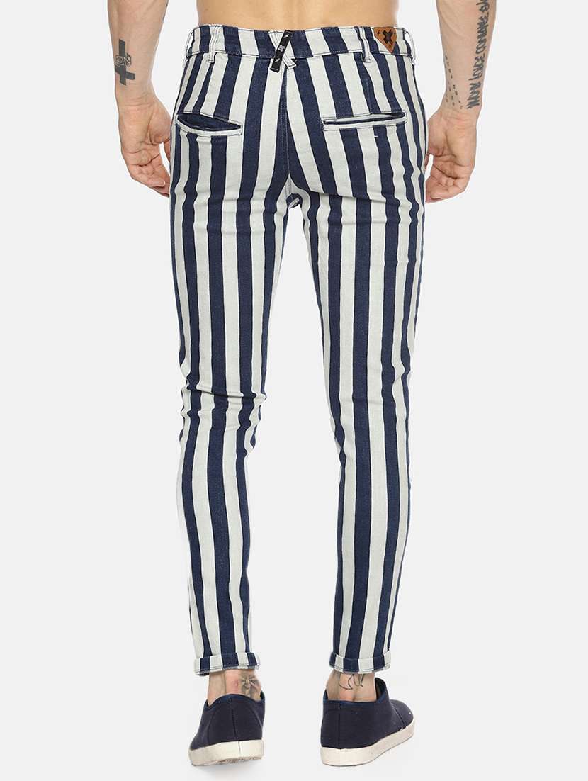 blue striped flat front casual trouser - 16345285 -  Standard Image - 2