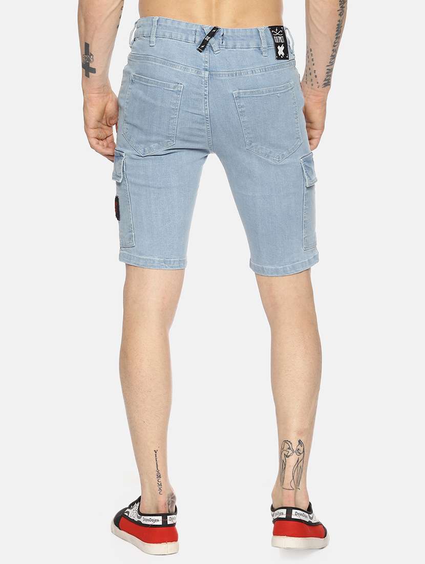 light blue side striped ripped denim shorts - 16345296 - Standard Image - 2