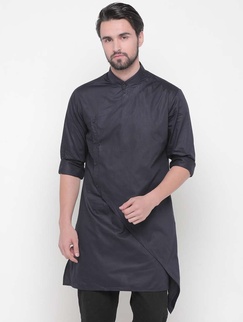 navy blue solid asymmetric kurta