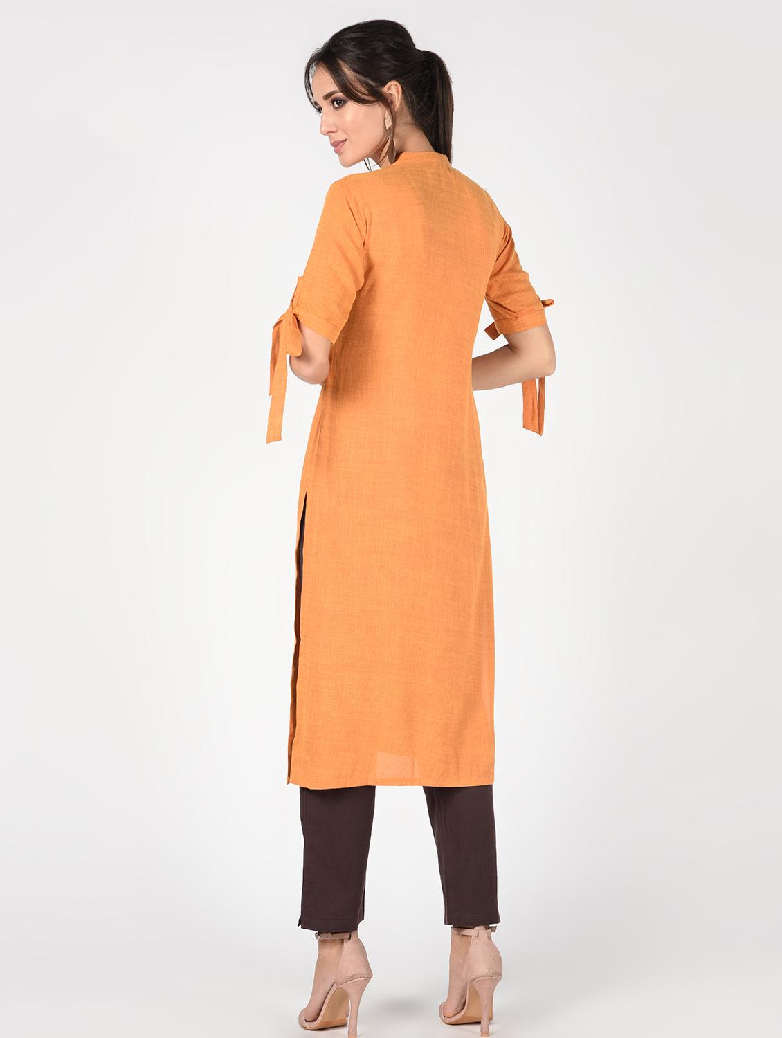 asymmetric placket solid kurta pant set - 16346397 - Standard Image - 2