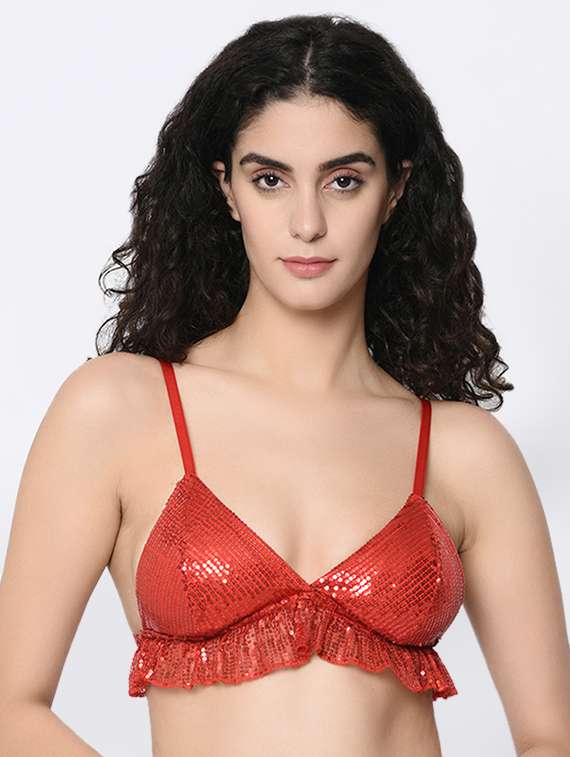 frill trim sequined bra 
