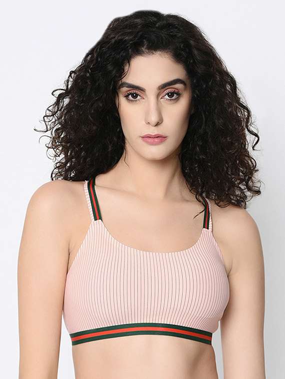 criss cross back striped sports bra 
