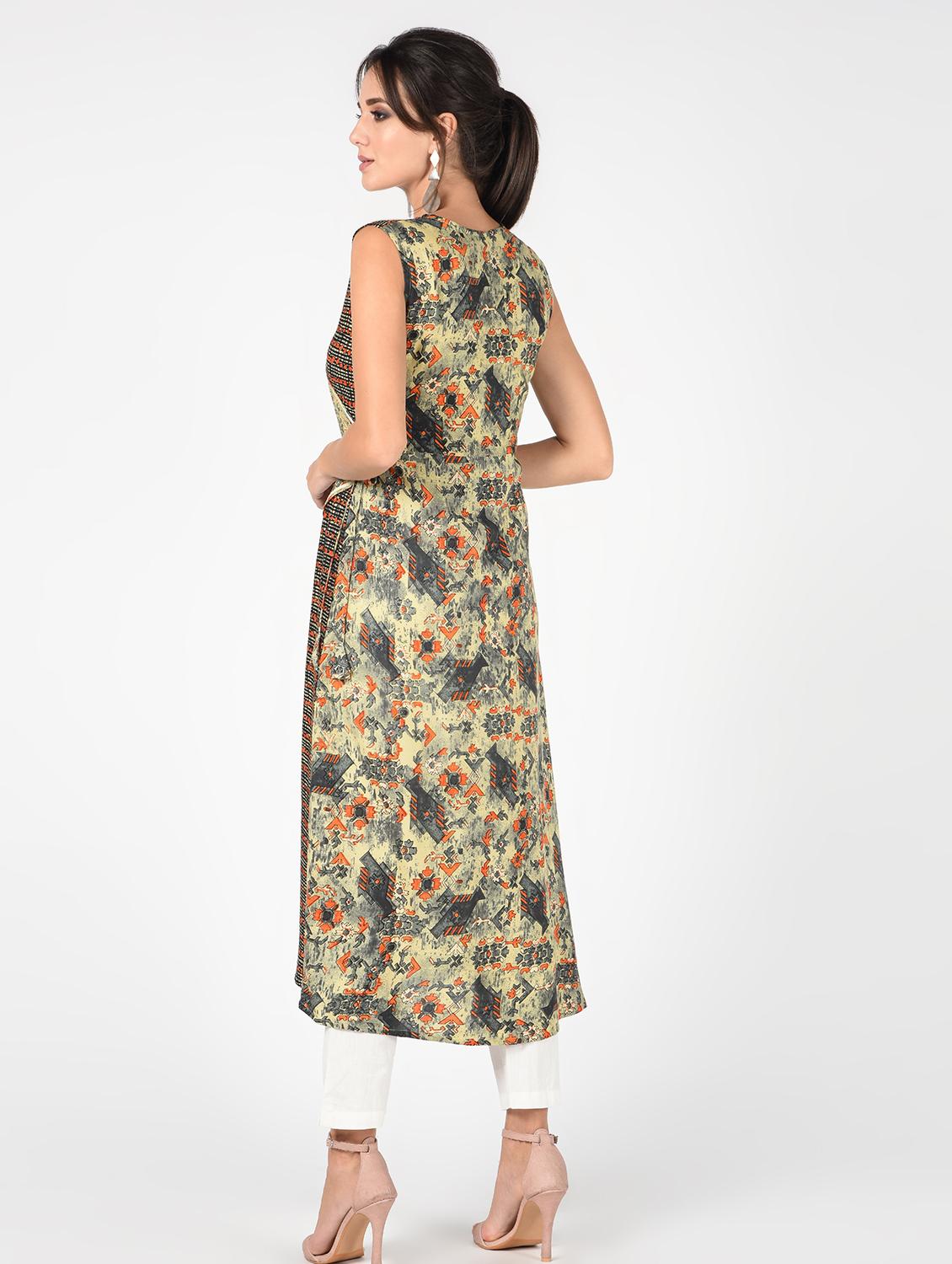 printed angrakha kurta pant set - 16348798 - Standard Image - 2