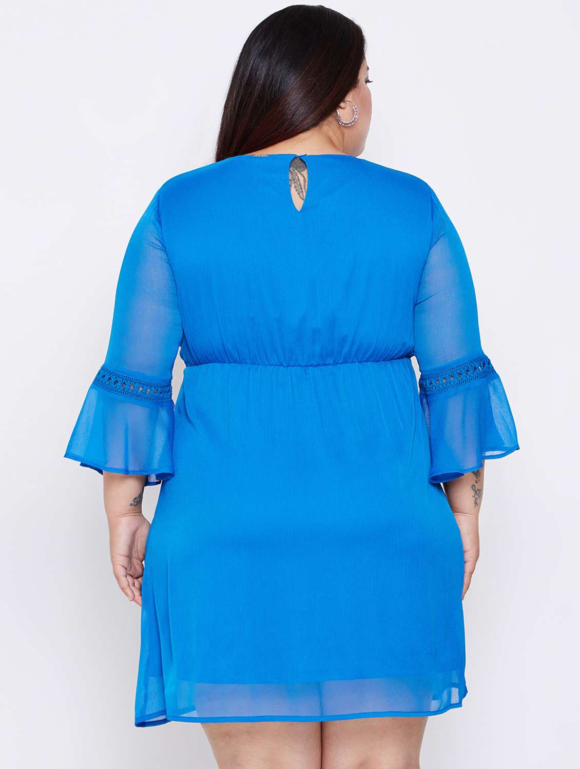 lace trim flute sleeved empire dress - 16348907 - Standard Image - 2