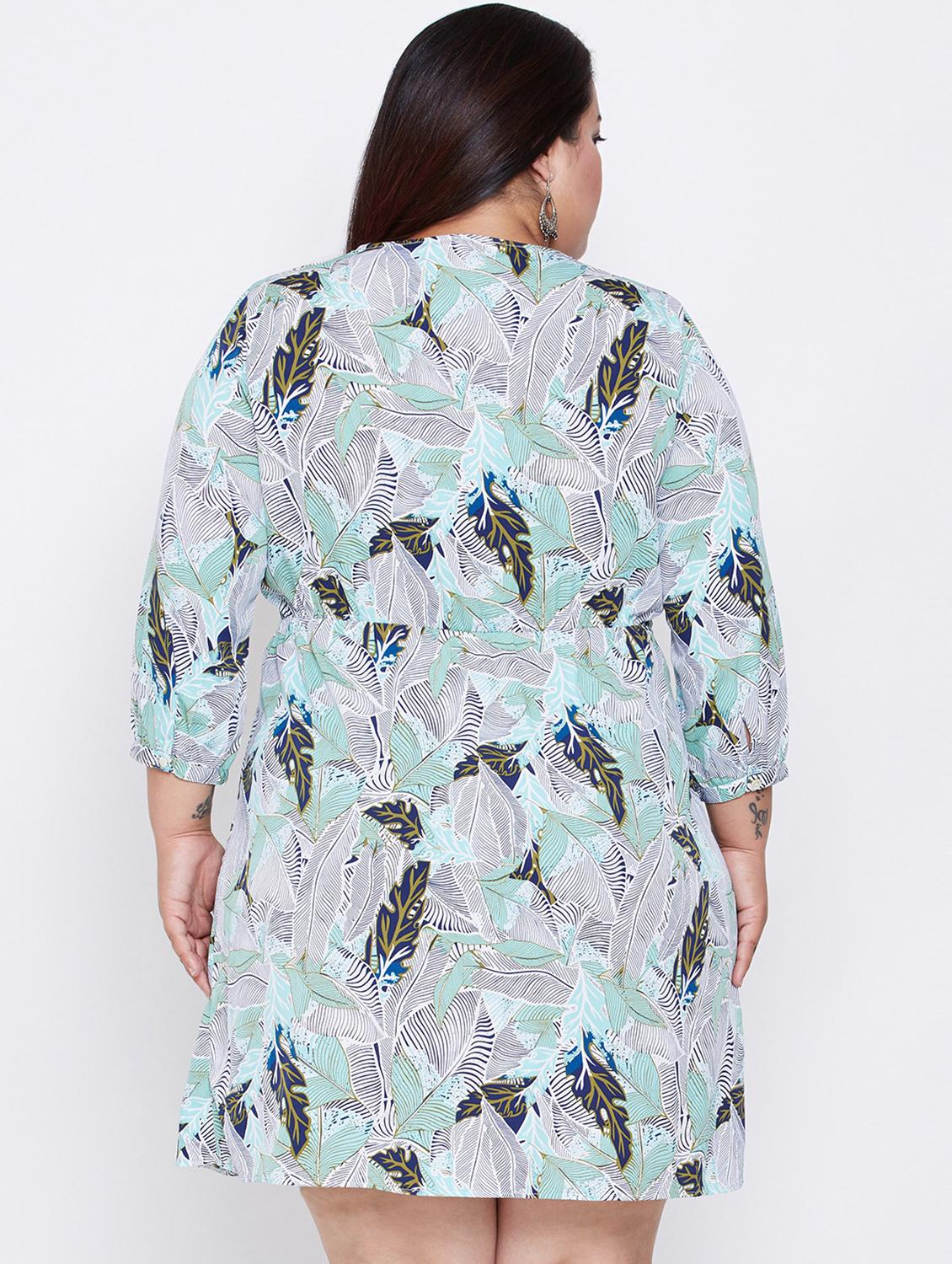 overlap neck tropical print plus dress - 16348916 - Standard Image - 2