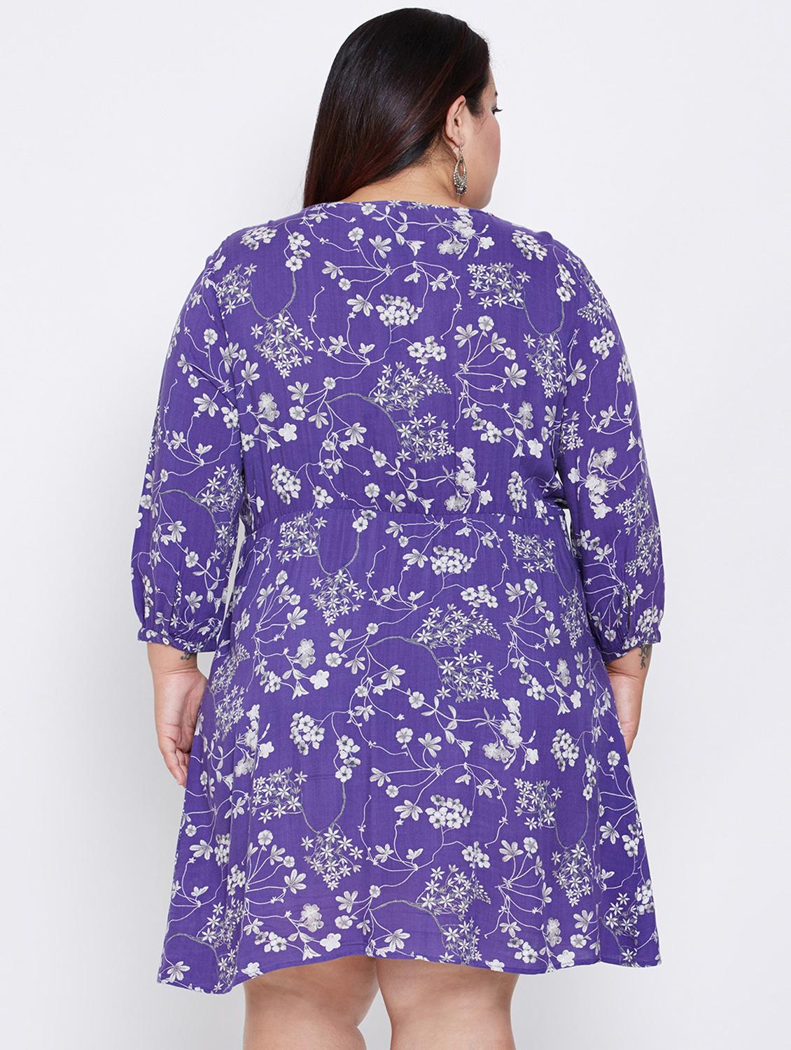 overlap neck floral a-line dress - 16348917 - Standard Image - 2