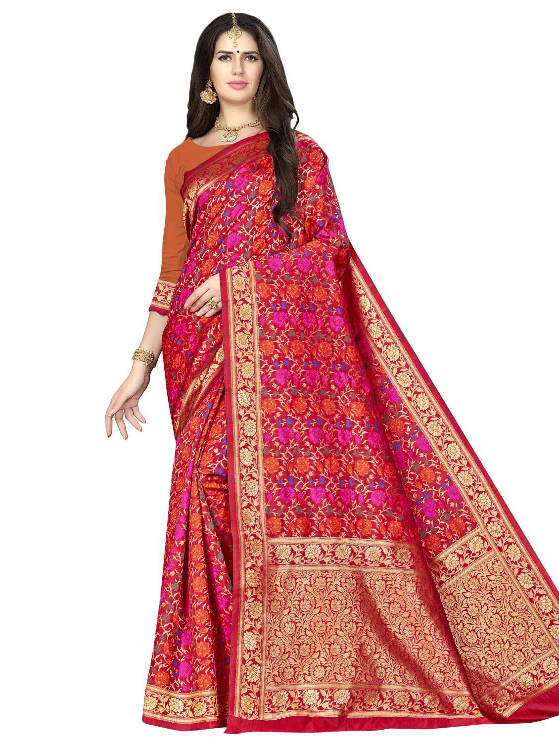 floral zari motifs banarasi saree with blouse