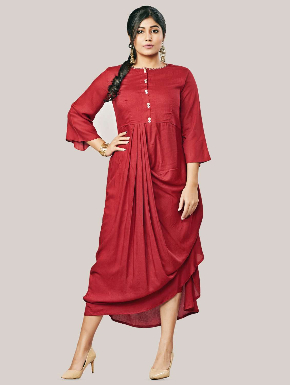 solid cowl asymmetric kurta