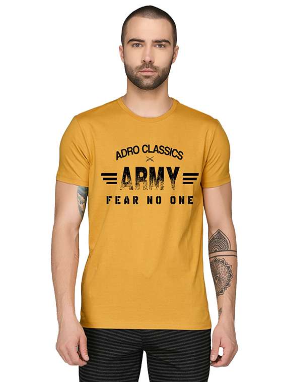 yellow typographic chest print t-shirt