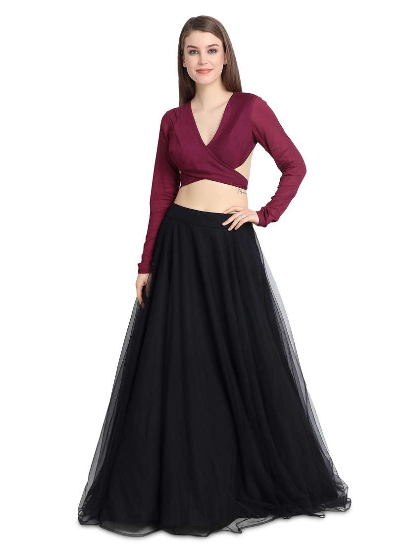wine criss cross lehenga
