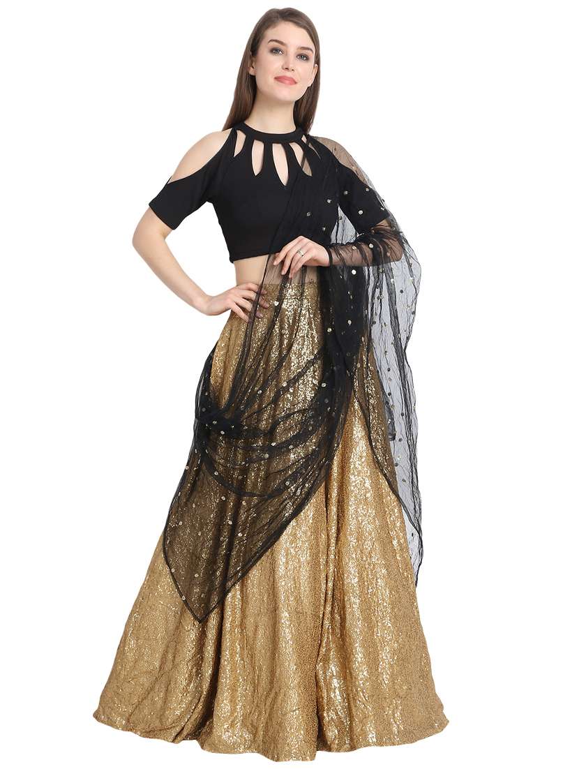 gold key hole lehenga