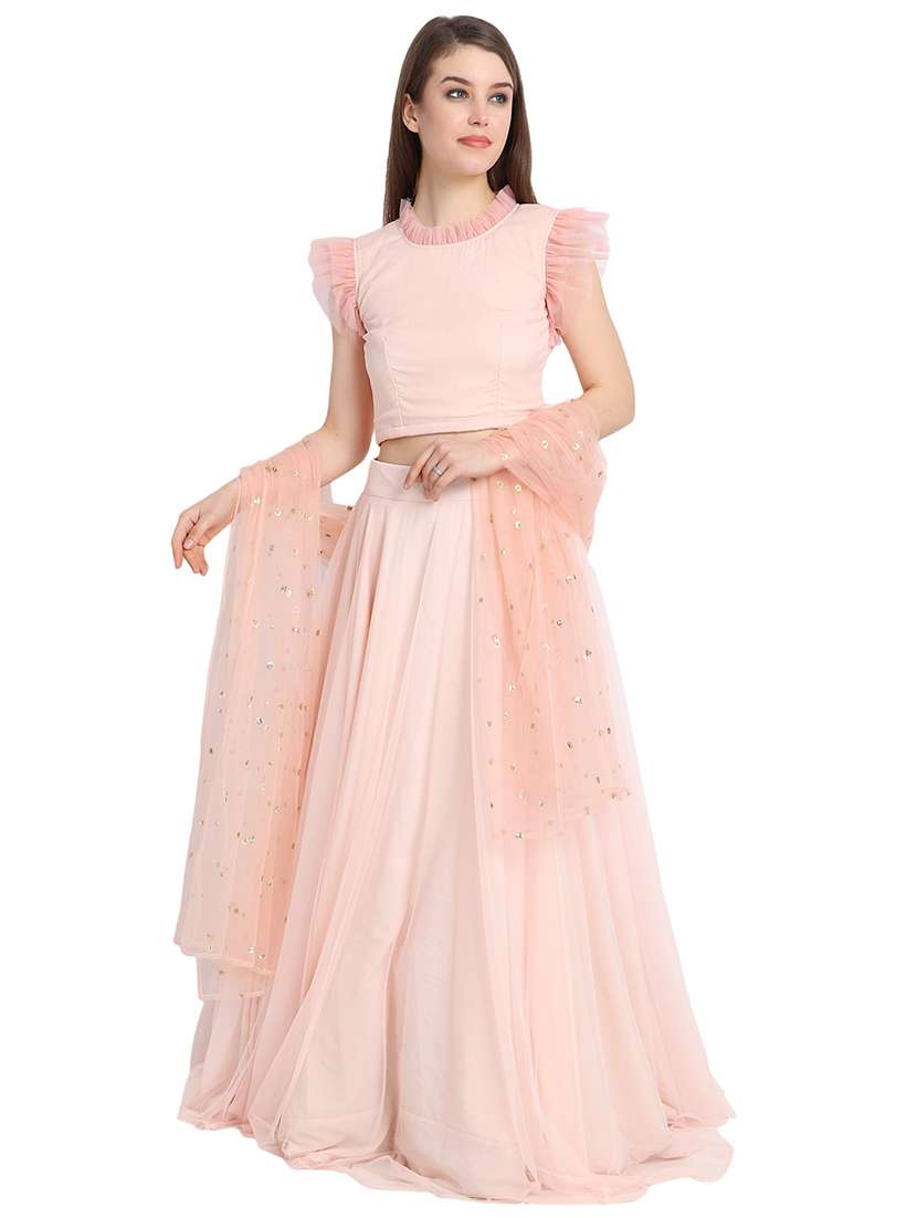 ruffle solid a-line lehenga