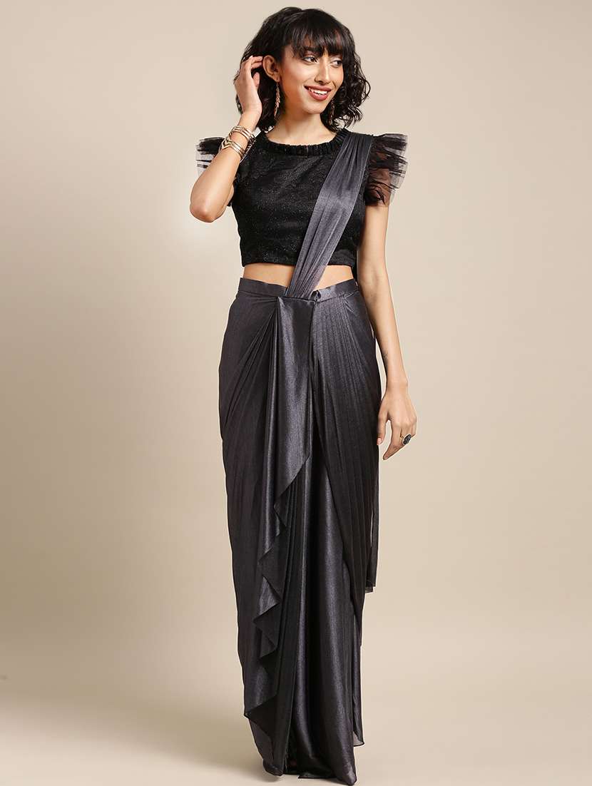 solid fusion drape saree with blouse