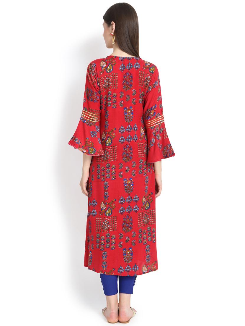 bell sleeved straight kurta - 16367778 - Standard Image - 2