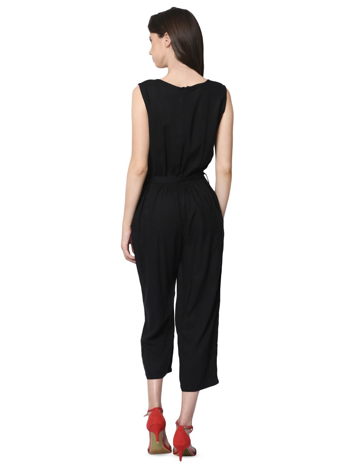 key hole neck tie front jumpsuit - 16368127 - Standard Image - 2