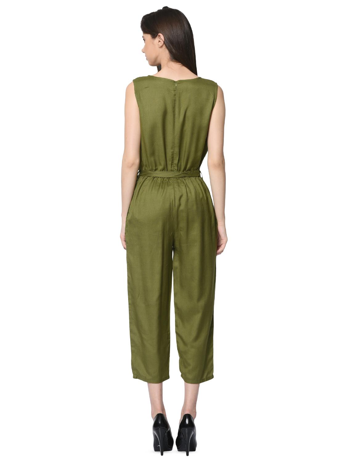 key hole neck tie front jumpsuit - 16368189 - Standard Image - 2