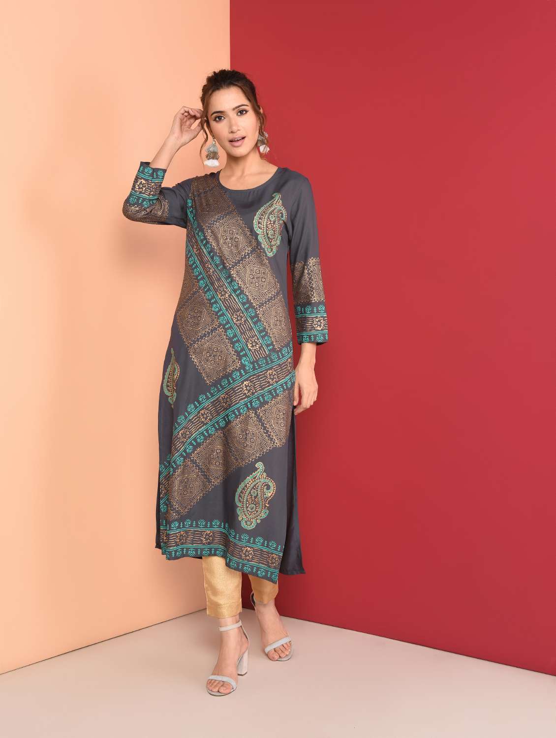 block print straight kurta