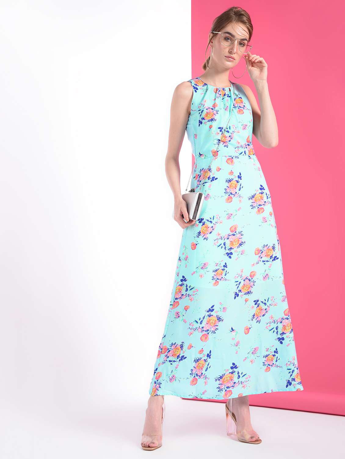 pleated floral maxi dress