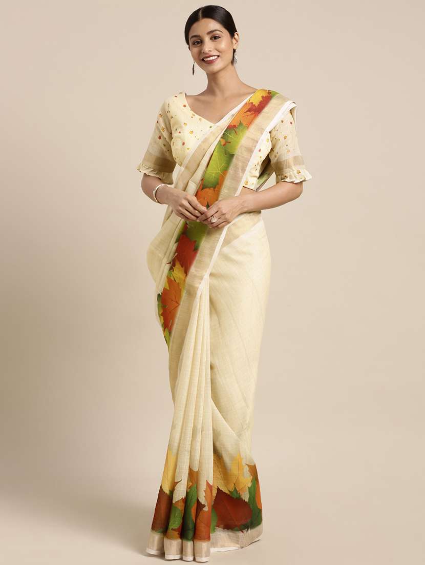 ethnic motifs printed saree with blouse