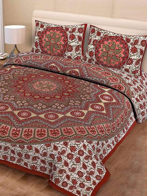 cotton double bed sheet with 2 pillow covers