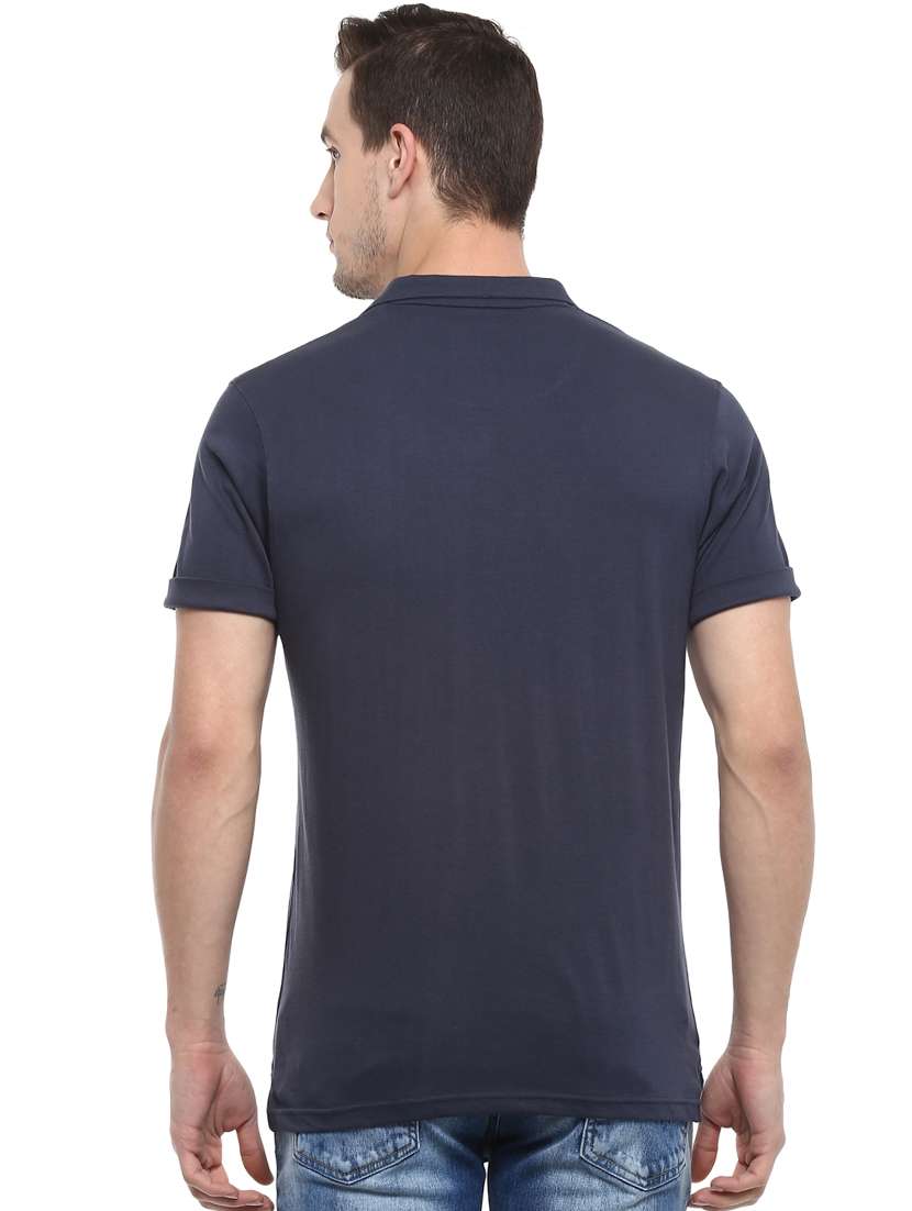 navy blue solid polo t-shirt - 16373187 - Standard Image - 2