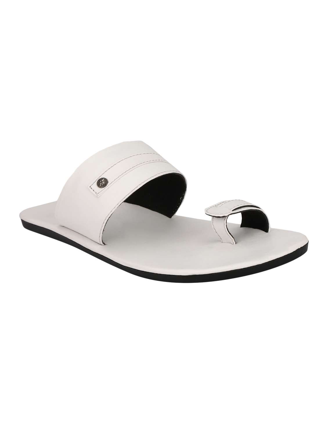 white leatherette slip on slippers