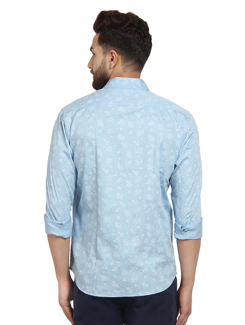 sky blue printed casual shirt - 16379123 - Standard Image - 2