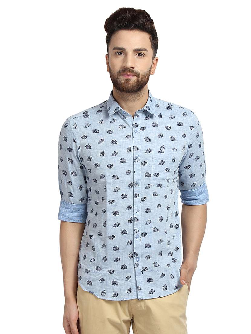 mens leaf print casual shirt