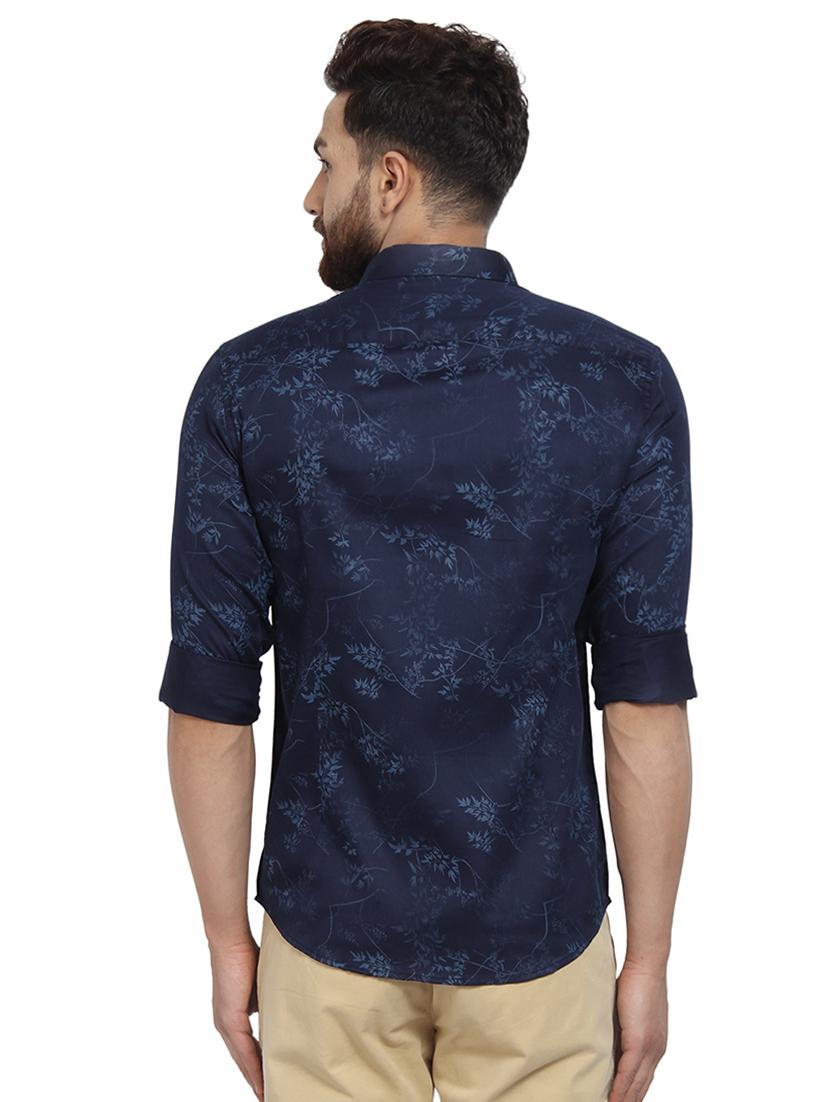 dark blue printed casual shirt - 16379159 - Standard Image - 2