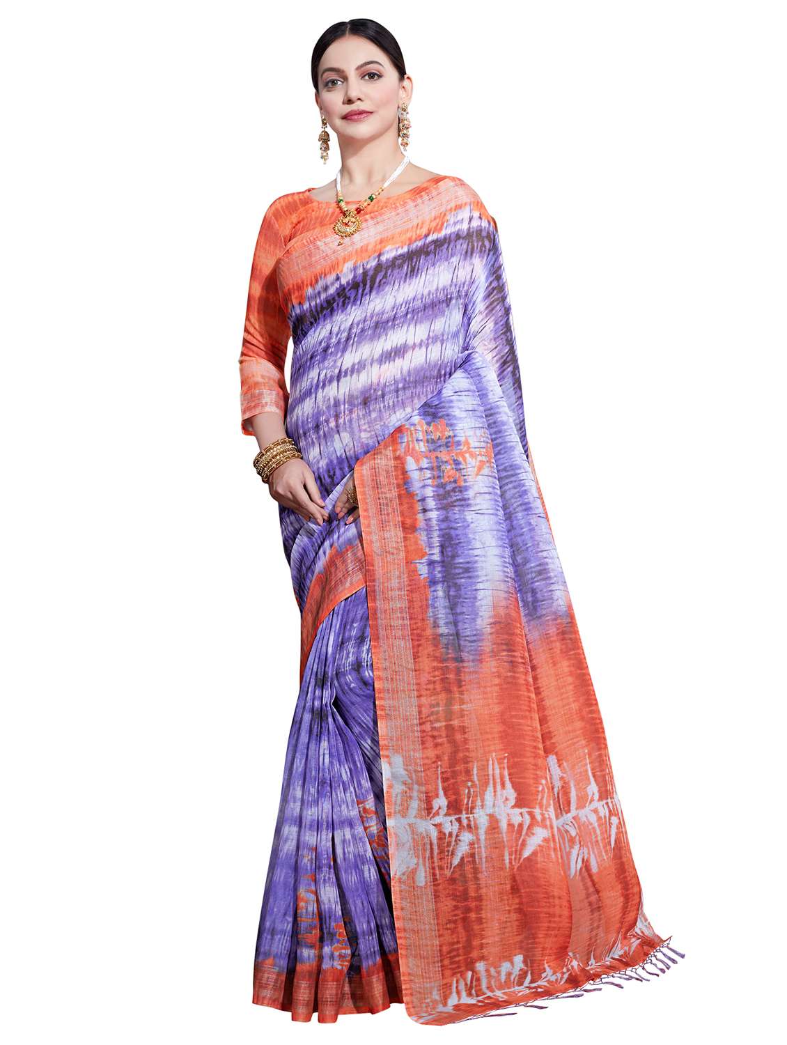 contrast border printed saree with blouse